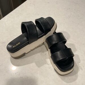 Aldo black slip on platform slide sandal size 8